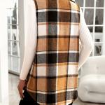 Plaid Print Button-Up Cardigan Vest with Notched Collar and Pockets