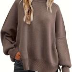 Women's Fall Winter Round Neck Batwing Long Sleeve Sweater Rib Knit Pullover Sweater
