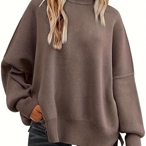 Women's Fall Winter Round Neck Batwing Long Sleeve Sweater Rib Knit Pullover Sweater