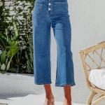 Women's Wide Leg Jeans Stretchy Casual Baggy Straight Leg Jeans High Waisted Buttoned Fashion Denim Pants