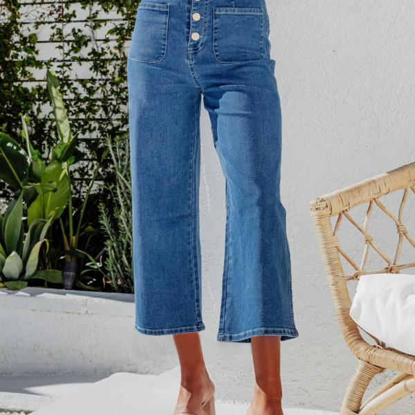 Women's Wide Leg Jeans Stretchy Casual Baggy Straight Leg Jeans High Waisted Buttoned Fashion Denim Pants