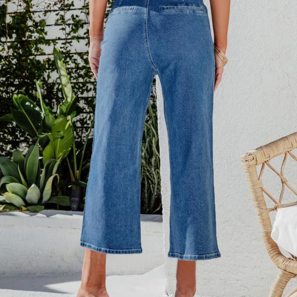 Women's Wide Leg Jeans Stretchy Casual Baggy Straight Leg Jeans High Waisted Buttoned Fashion Denim Pants