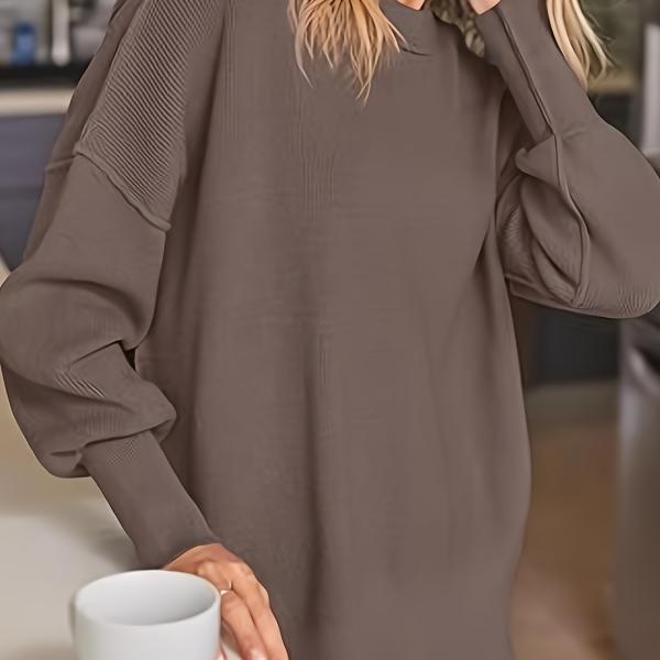 Women's Fall Winter Round Neck Batwing Long Sleeve Sweater Rib Knit Pullover Sweater