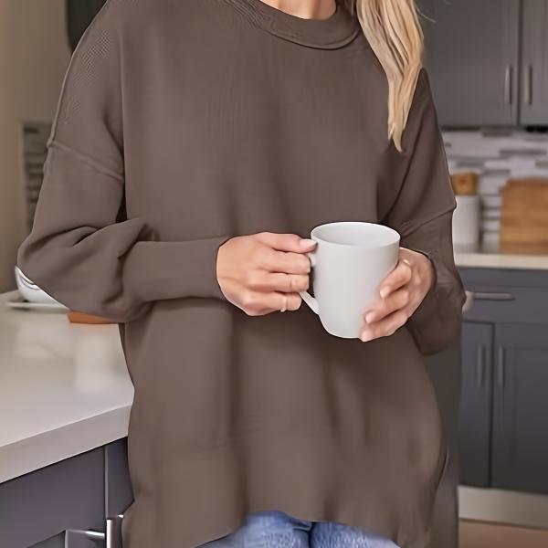 Women's Fall Winter Round Neck Batwing Long Sleeve Sweater Rib Knit Pullover Sweater