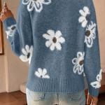 Women's Floral Pattern Button Front Knitted Cardigan, Elegant V-neck Long Sleeve Sweater