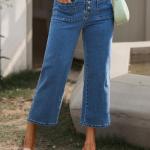 Women's Wide Leg Jeans Stretchy Casual Baggy Straight Leg Jeans High Waisted Buttoned Fashion Denim Pants
