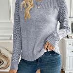 Women's Knit Sweater - Solid Color Hollow Slim Pullover for Autumn and Winter