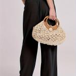 Women's Summer Boho Smocked High Waisted Cotton Linen Wide Leg Pants Long Lounge Palazzo Pant Trousers with Pockets