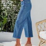 Women's Wide Leg Jeans Stretchy Casual Baggy Straight Leg Jeans High Waisted Buttoned Fashion Denim Pants