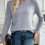 Women's Knit Sweater - Solid Color Hollow Slim Pullover for Autumn and Winter