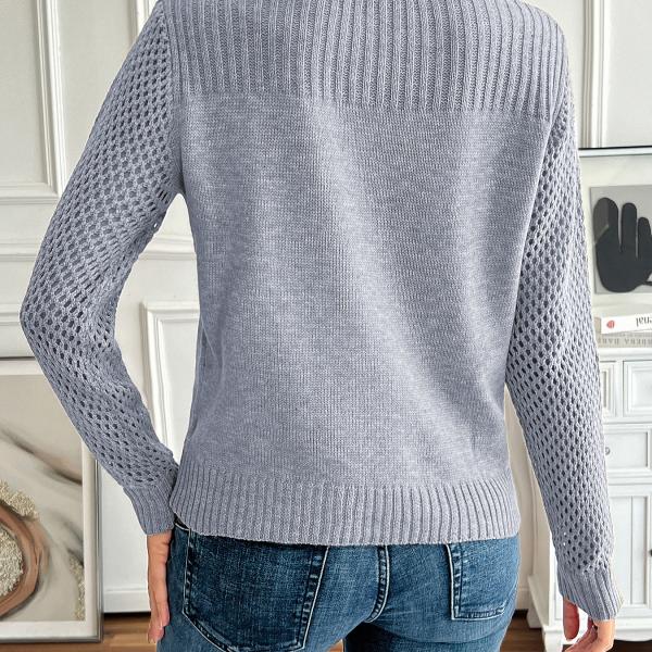 Women's Knit Sweater - Solid Color Hollow Slim Pullover for Autumn and Winter