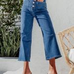 Women's Wide Leg Jeans Stretchy Casual Baggy Straight Leg Jeans High Waisted Buttoned Fashion Denim Pants