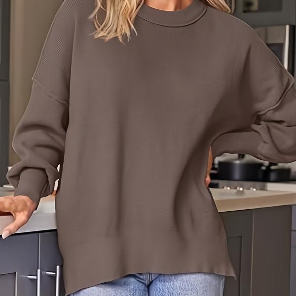 Women's Fall Winter Round Neck Batwing Long Sleeve Sweater Rib Knit Pullover Sweater