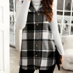 Plaid Print Button-Up Cardigan Vest with Notched Collar and Pockets